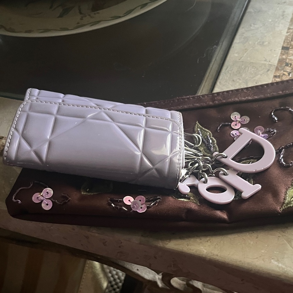 Lady Dior Cannage lavender pastel Purple Key cla card Holder and removable charm